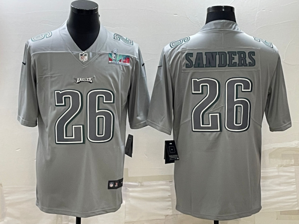 Men Philadelphia Eagles #26 Miles Sanders Gray Super Bowl LVII Patch Atmosphere Fashion Stitched Jersey