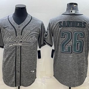 Men Philadelphia Eagles #26 Miles Sanders Gray With Patch Cool Base Stitched Baseball Jersey