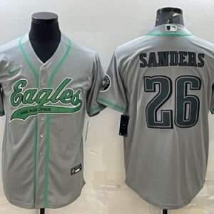 Men Philadelphia Eagles #26 Miles Sanders Gray With Patch Cool Base Stitched Baseball Jersey