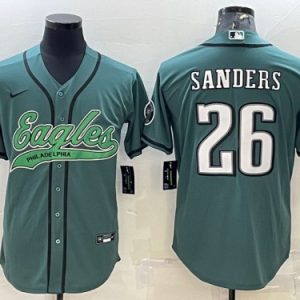 Men Philadelphia Eagles #26 Miles Sanders Green With Patch Cool Base Stitched Baseball Jersey