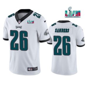 Men Philadelphia Eagles #26 Miles Sanders White Super Bowl LVII Patch Vapor Untouchable Limited Stitched Jersey