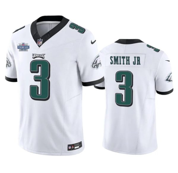 Men Philadelphia Eagles #3 Nolan Smith JR White 2023 F.U.S.E. Prem1ere Patch Vapor Untouchable Football Stitched Jersey