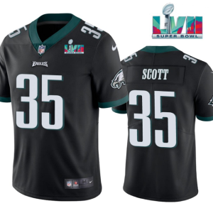 Men Philadelphia Eagles #35 Boston Scott Black Super Bowl LVII Patch Vapor Untouchable Limited Stitched Football Jersey