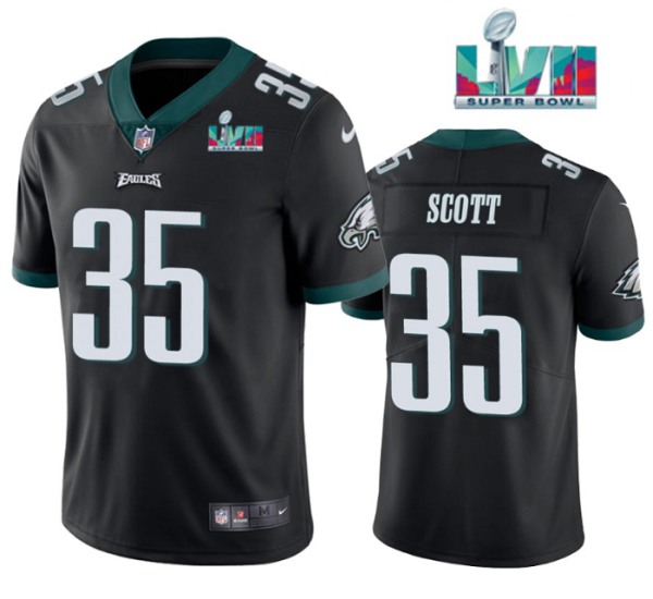 Men Philadelphia Eagles #35 Boston Scott Black Super Bowl LVII Patch Vapor Untouchable Limited Stitched Football Jersey