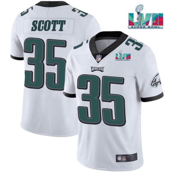 Men Philadelphia Eagles #35 Boston Scott White Super Bowl LVII Patch Vapor Untouchable Limited Stitched Football Jersey