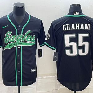 Men Philadelphia Eagles #55 Brandon Graham Black With Patch Cool Base Stitched Baseball Jersey