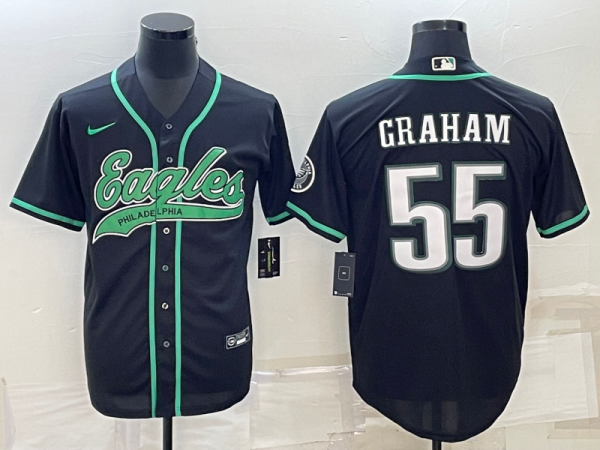 Men Philadelphia Eagles #55 Brandon Graham Black With Patch Cool Base Stitched Baseball Jersey