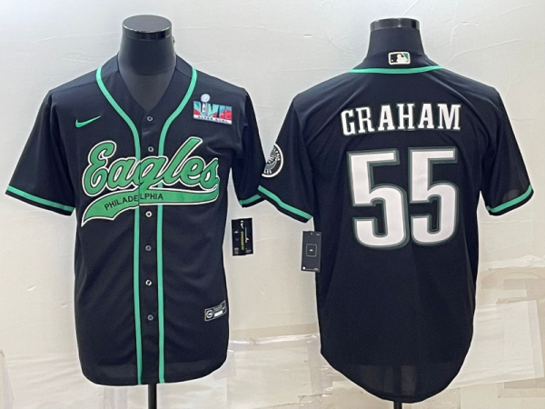 Men Philadelphia Eagles #55 Brandon Graham Black With Super Bowl LVII Patch Cool Base Stitched Baseball Jersey