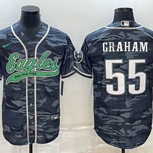 Men Philadelphia Eagles #55 Brandon Graham Gray Camo With Patch Cool Base Stitched Baseball Jersey