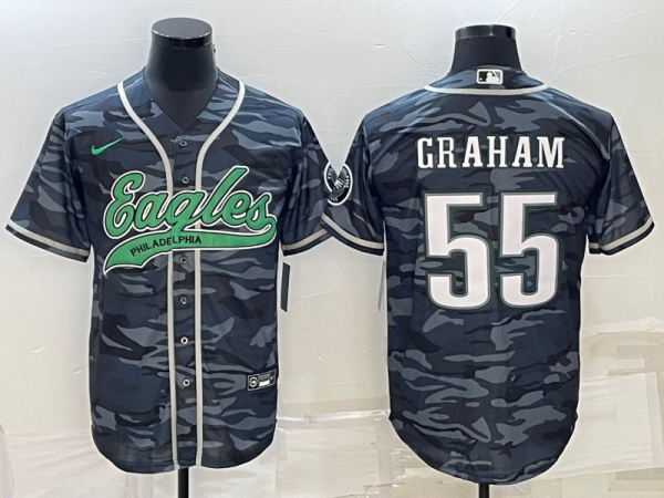 Men Philadelphia Eagles #55 Brandon Graham Gray Camo With Patch Cool Base Stitched Baseball Jersey