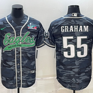 Men Philadelphia Eagles #55 Brandon Graham Gray Camo With Super Bowl LVII Patch Cool Base Stitched Baseball Jersey