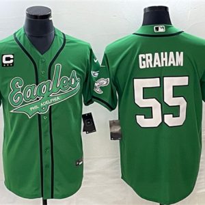 Men Philadelphia Eagles #55 Brandon Graham Green With C Patch Cool Base Stitched Baseball Jersey