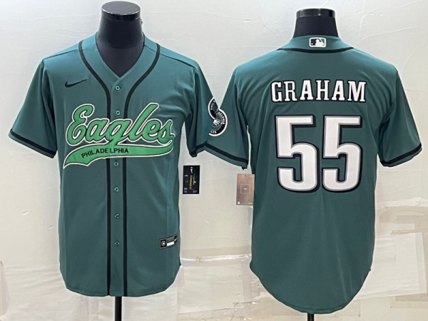 Men Philadelphia Eagles #55 Brandon Graham Green With Patch Cool Base Stitched Baseball Jersey