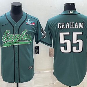 Men Philadelphia Eagles #55 Brandon Graham Green With Super Bowl LVII Patch Cool Base Stitched Baseball Jersey