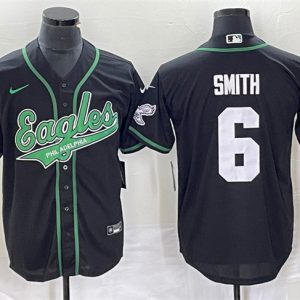 Men Philadelphia Eagles #6 DeVonta Smith Black Cool Base Stitched Baseball Jersey