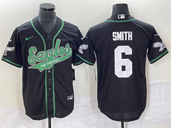 Men Philadelphia Eagles #6 DeVonta Smith Black Cool Base Stitched Baseball Jersey