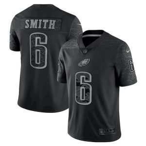 Men Philadelphia Eagles #6 DeVonta Smith Black Reflective Limited Stitched Football Jersey