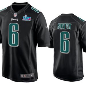 Men Philadelphia Eagles #6 DeVonta Smith Black Super Bowl LVII Patch Stitched Game Jersey