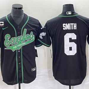 Men Philadelphia Eagles #6 DeVonta Smith Black With C Patch Cool Base Stitched Baseball Jersey