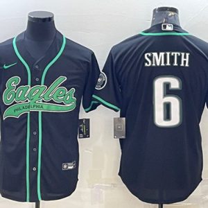 Men Philadelphia Eagles #6 DeVonta Smith Black With Patch Cool Base Stitched Baseball Jersey