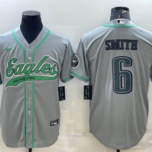 Men Philadelphia Eagles #6 DeVonta Smith Gray With Patch Cool Base Stitched Baseball Jersey