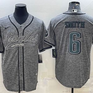 Men Philadelphia Eagles #6 DeVonta Smith Gray With Patch Cool Base Stitched Baseball Jersey