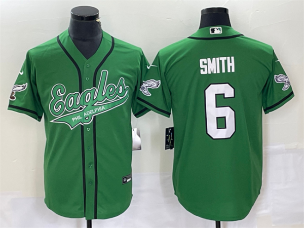 Men Philadelphia Eagles #6 DeVonta Smith Green Cool Base Stitched Baseball Jersey