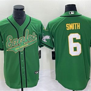 Men Philadelphia Eagles #6 DeVonta Smith Green Gold Cool Base Baseball Stitched Jersey