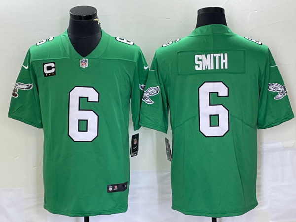 Men Philadelphia Eagles #6 DeVonta Smith Green Vapor Limited With C Patch Stitched Football Jersey