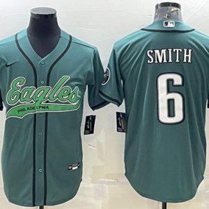 Men Philadelphia Eagles #6 DeVonta Smith Green With Patch Cool Base Stitched Baseball Jersey