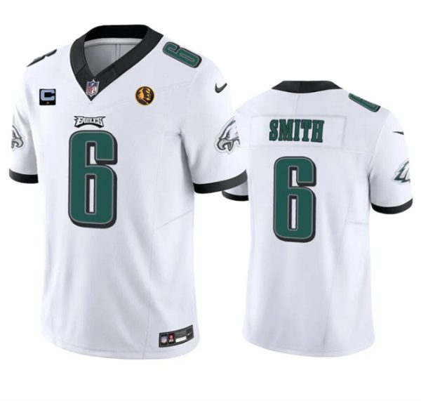 Men Philadelphia Eagles #6 DeVonta Smith White 2023 F.U.S.E. With 1-star C Patch And John Madden Patch Vapor Limited Football Stitched Jersey