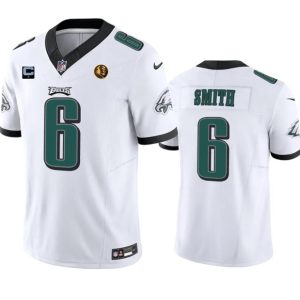 Men Philadelphia Eagles #6 DeVonta Smith White 2023 F.U.S.E. With 1-star C Patch And John Madden Patch Vapor Limited Football Stitched Jersey