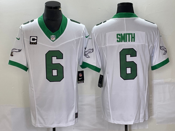 Men Philadelphia Eagles #6 DeVonta Smith White 2023 F.U.S.E. With C Patch Vapor Untouchable Stitched Football Jersey