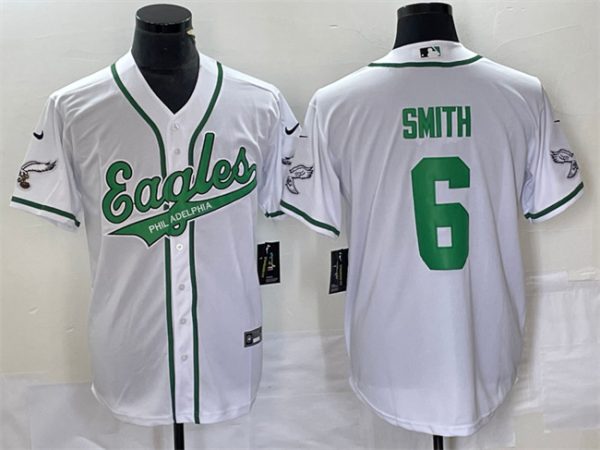 Men Philadelphia Eagles #6 DeVonta Smith White Cool Base Stitched Baseball Jersey