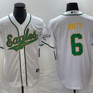 Men Philadelphia Eagles #6 DeVonta Smith White Gold Cool Base Stitched Baseball Jersey