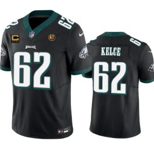 Men Philadelphia Eagles #62 Jason Kelce Black 2023 F.U.S.E. With 4-star C Patch And John Madden Patch Vapor Limited Football Stitched Jersey