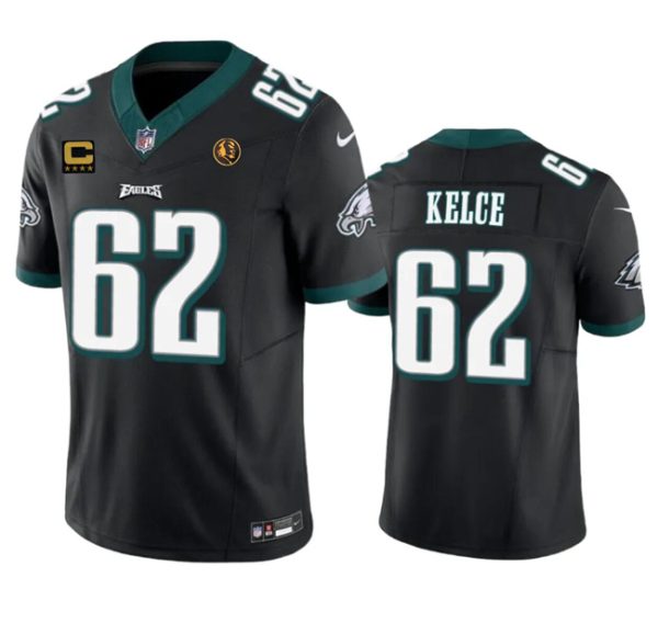 Men Philadelphia Eagles #62 Jason Kelce Black 2023 F.U.S.E. With 4-star C Patch And John Madden Patch Vapor Limited Football Stitched Jersey