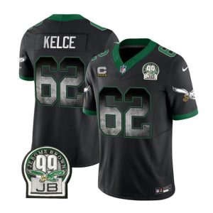 Men Philadelphia Eagles #62 Jason Kelce Black 2023 F.U.S.E. With 4-star C Patch Throwback Vapor Untouchable Limited Football Stitched Jersey