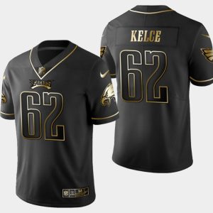 Men Philadelphia Eagles #62 Jason Kelce Black Golden Edition Stitched Baseball Jersey