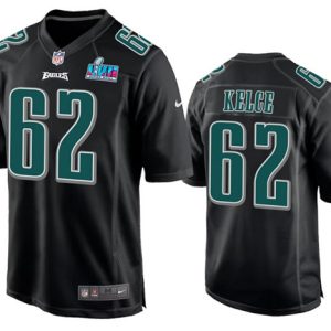 Men Philadelphia Eagles #62 Jason Kelce Black Super Bowl LVII Patch Stitched Game Jersey