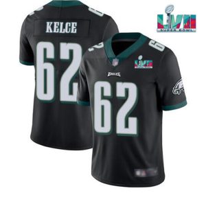 Men Philadelphia Eagles #62 Jason Kelce Black Super Bowl LVII Patch Vapor Untouchable Limited Stitched Jersey