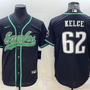 Men Philadelphia Eagles #62 Jason Kelce Black With Patch Cool Base Stitched Baseball Jersey