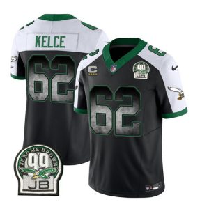 Men Philadelphia Eagles #62 Jason Kelce Black/White 2023 F.U.S.E. With 4-star C Patch Throwback Vapor Untouchable Limited Football Stitched Jersey