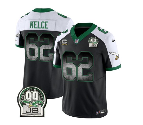 Men Philadelphia Eagles #62 Jason Kelce Black/White 2023 F.U.S.E. With 4-star C Patch Throwback Vapor Untouchable Limited Football Stitched Jersey