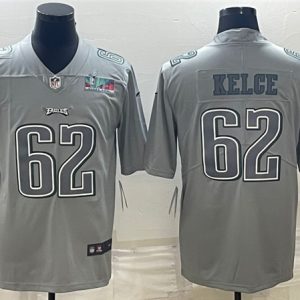 Men Philadelphia Eagles #62 Jason Kelce Gray Super Bowl LVII Patch Atmosphere Fashion Stitched Jersey