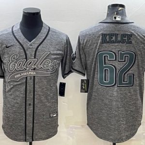 Men Philadelphia Eagles #62 Jason Kelce Gray With Patch Cool Base Stitched Baseball Jersey