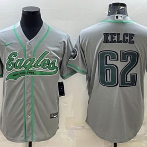 Men Philadelphia Eagles #62 Jason Kelce Gray With Patch Cool Base Stitched Baseball Jersey