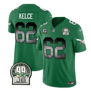 Men Philadelphia Eagles #62 Jason Kelce Green 2023 F.U.S.E. With 4-star C Patch Throwback Vapor Untouchable Limited Football Stitched Jersey