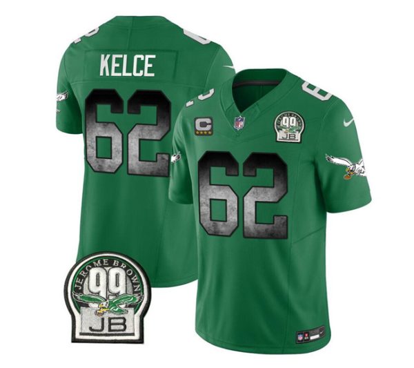 Men Philadelphia Eagles #62 Jason Kelce Green 2023 F.U.S.E. With 4-star C Patch Throwback Vapor Untouchable Limited Football Stitched Jersey