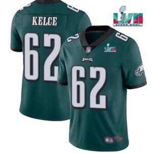 Men Philadelphia Eagles #62 Jason Kelce Green Super Bowl LVII Patch Vapor Untouchable Limited Stitched Jersey